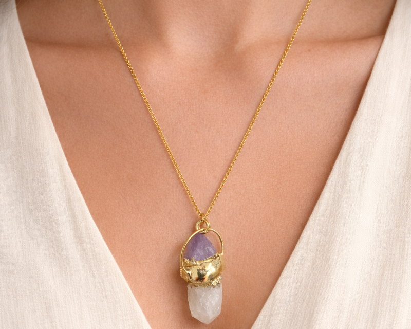 Sautoir Cristal de Roche & Améthyste – Éclat naturel