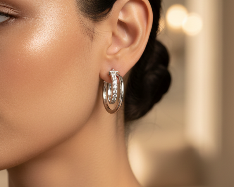 Boucles d’Oreilles "Elyra" – Double créoles
