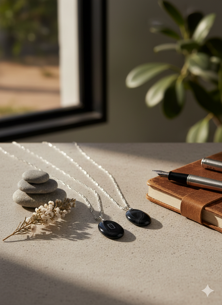 Pendentif "Nuit Profonde" – Obsidienne Noire & Acier Inoxydable – Image 3