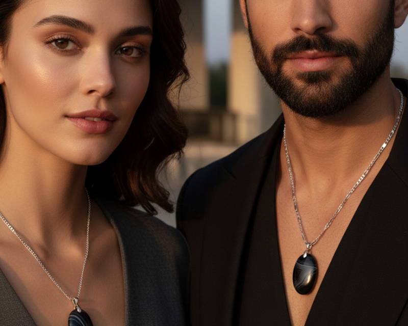 Pendentif "Nuit Profonde" – Obsidienne Noire & Acier Inoxydable