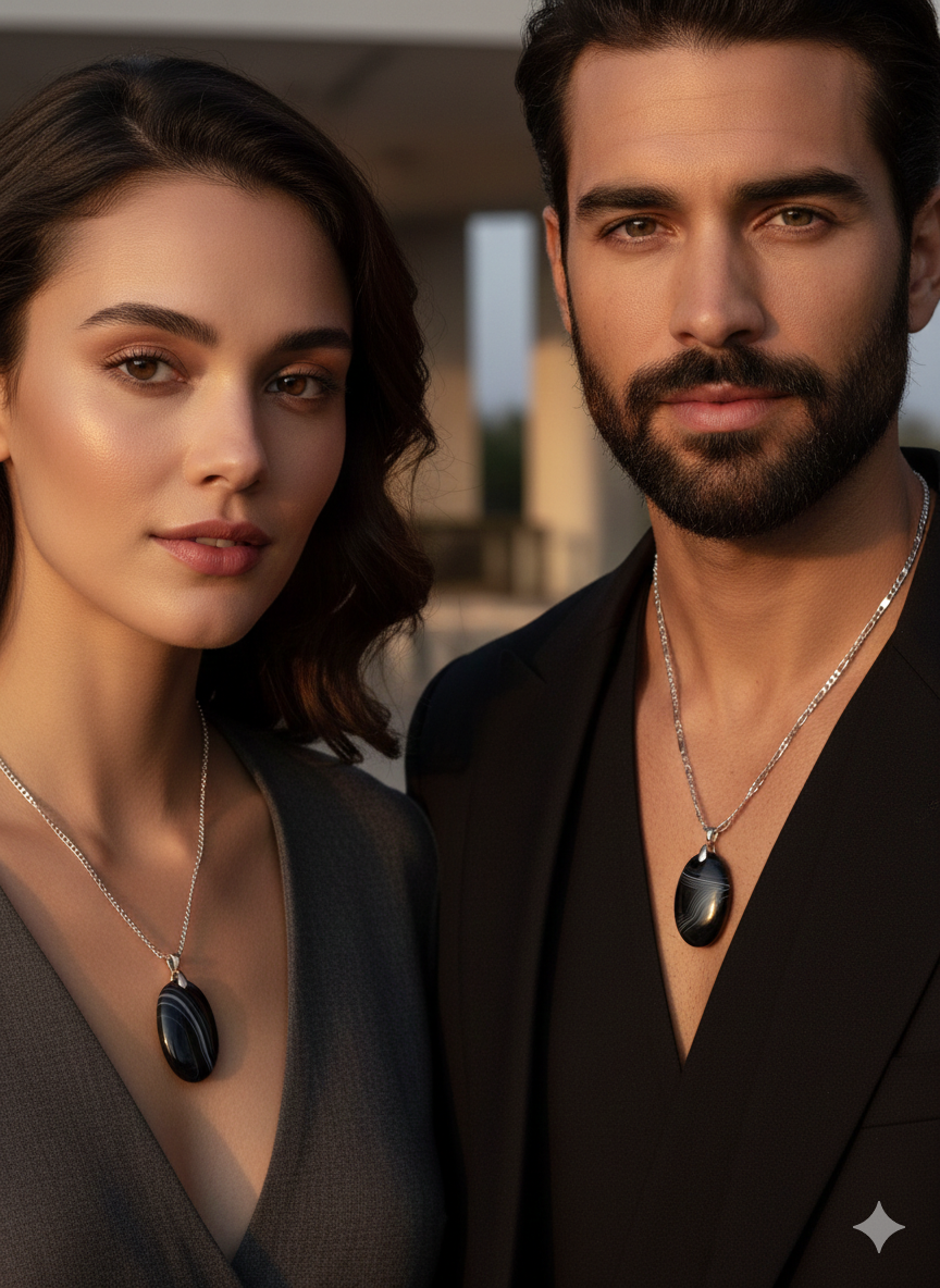 Pendentif "Nuit Profonde" – Obsidienne Noire & Acier Inoxydable