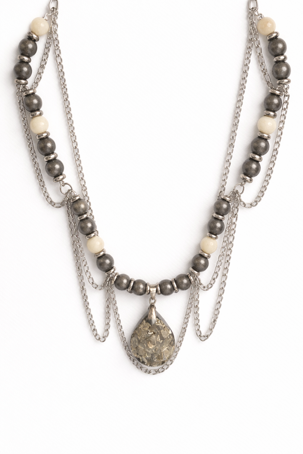 Collier Pyrite & Agate Blanche – Goutte Minérale – Image 2