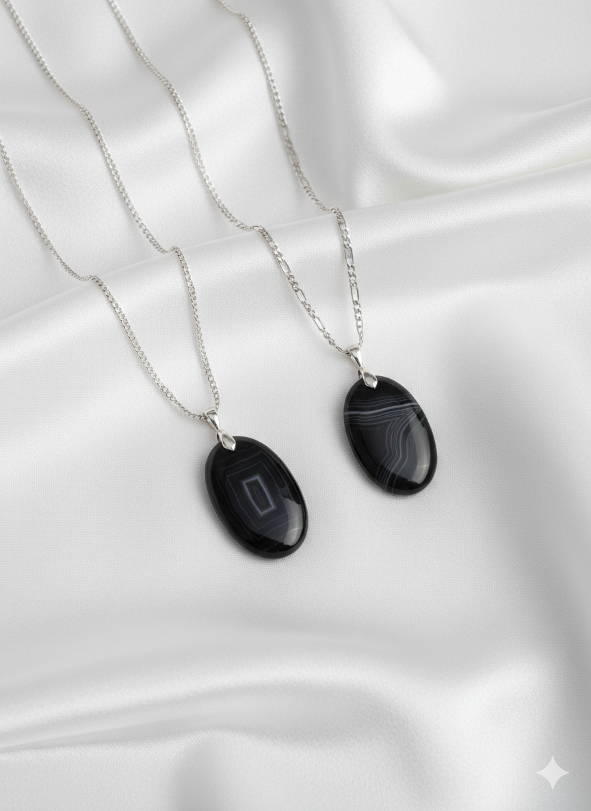 Pendentif "Nuit Profonde" – Obsidienne Noire & Acier Inoxydable – Image 2