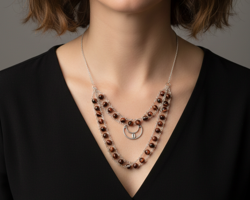 Collier "Force Intérieure" en Œil de Taureau Véritable