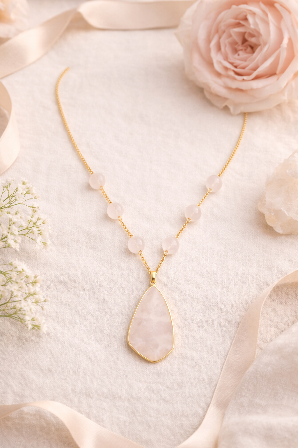 Rose Éternelle – Collier en quartz rose doré – Image 3