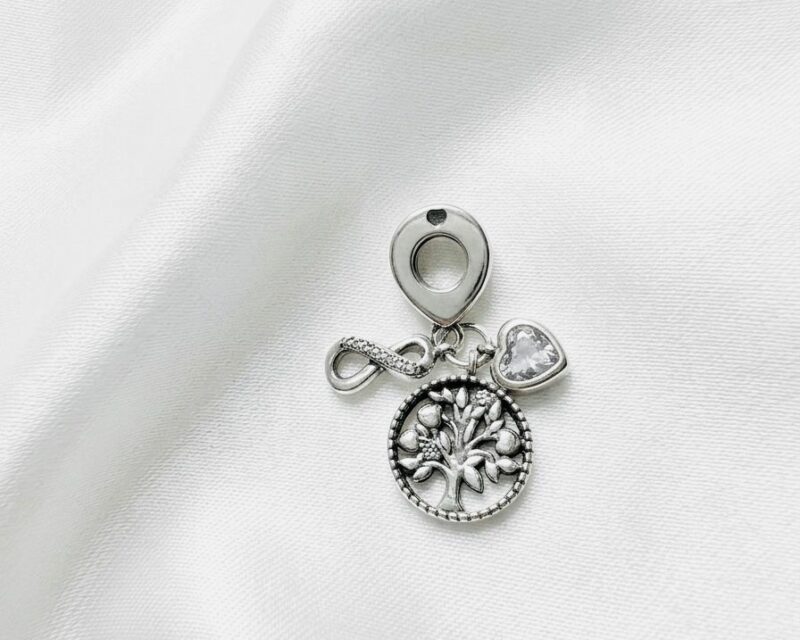 Charm Triple Symbole Argent 925 : Arbre de Vie, Infini & Cœur Étincelant