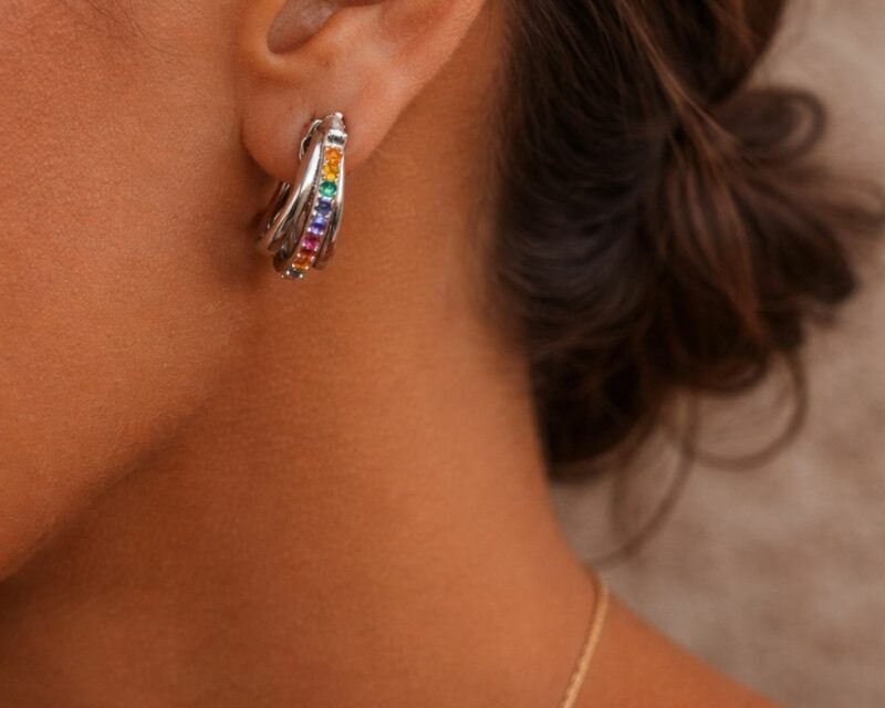 Boucles d'Oreilles Elyra 7 Chakras en Argent 925 | Créoles Multicolores Bien-Être