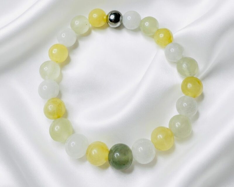 Bracelet Abondance en Pierres Naturelles – Jade de Chine, Jade Blanc et Calcite Jaune