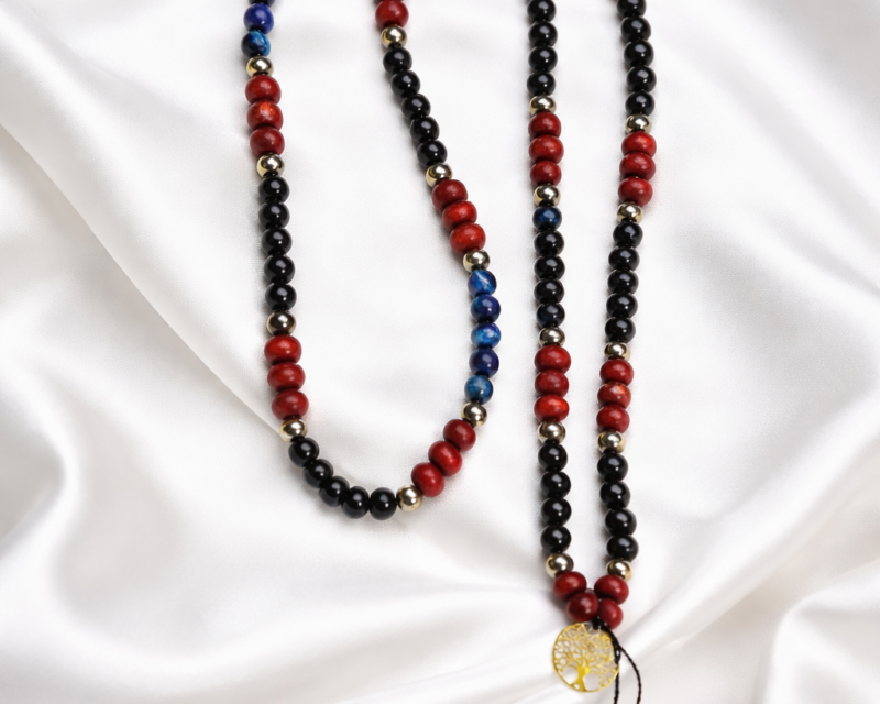 Le Mala de l'Ancrage Sérénité Slogan : Harmonie du Jade Noir, Jaspe Café et Lapis-Lazuli.