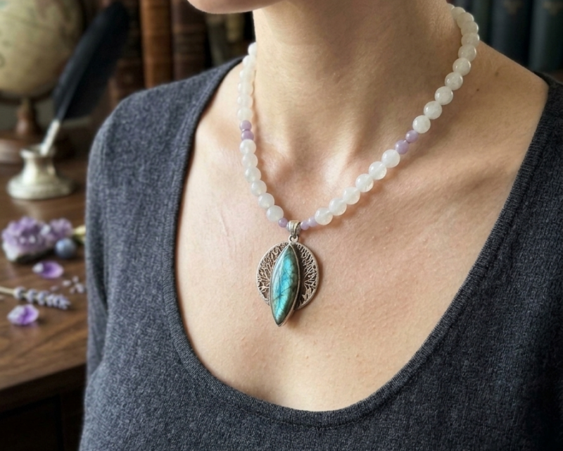 Collier unique "Bermude Pierre de lune blanche"