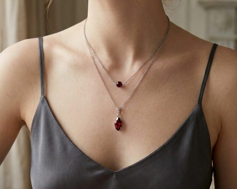 Collier Double Rang en Grenat – Grenat Absolu