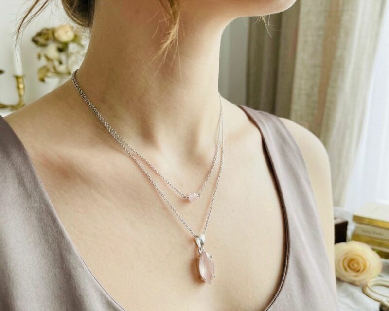 Collier Double Rang en Quartz Rose – Aura Rose