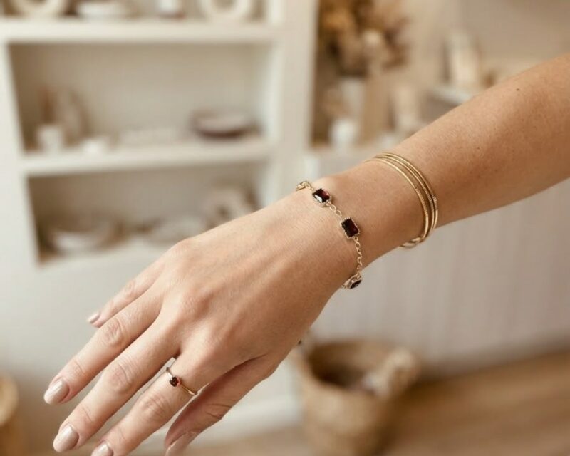 Bracelet Égypte rouge – Acier inoxydable plaqué or